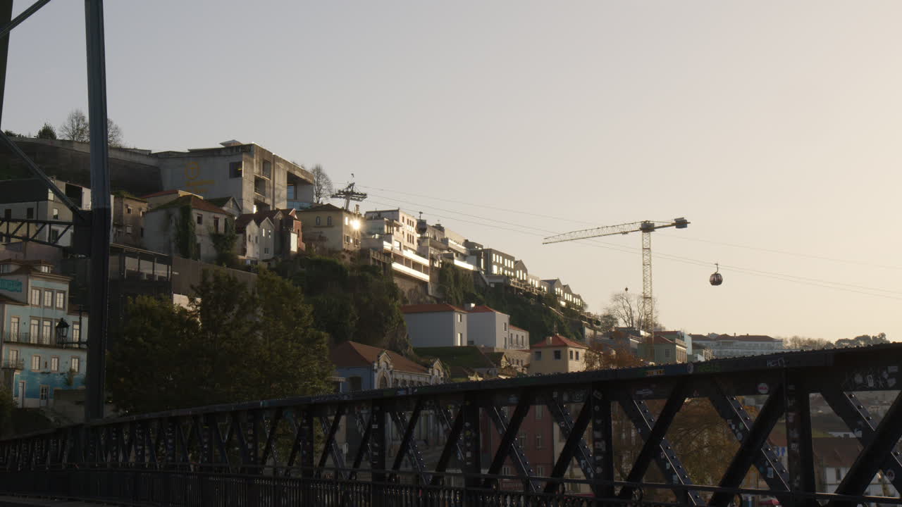 Cable cars of Porto and view of Villa de Nova Gaia side, handheld