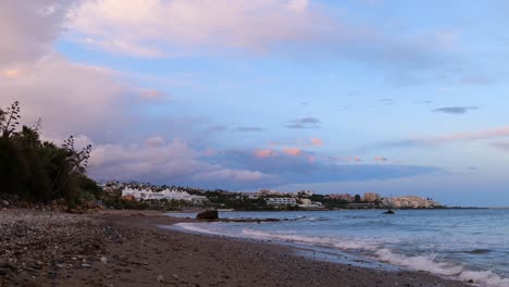 wide view of estepona beach at the costa del sol spain in the morning at sunrise