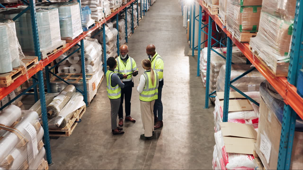 trabajadores del almacén se reúnen en el centro de distribución
