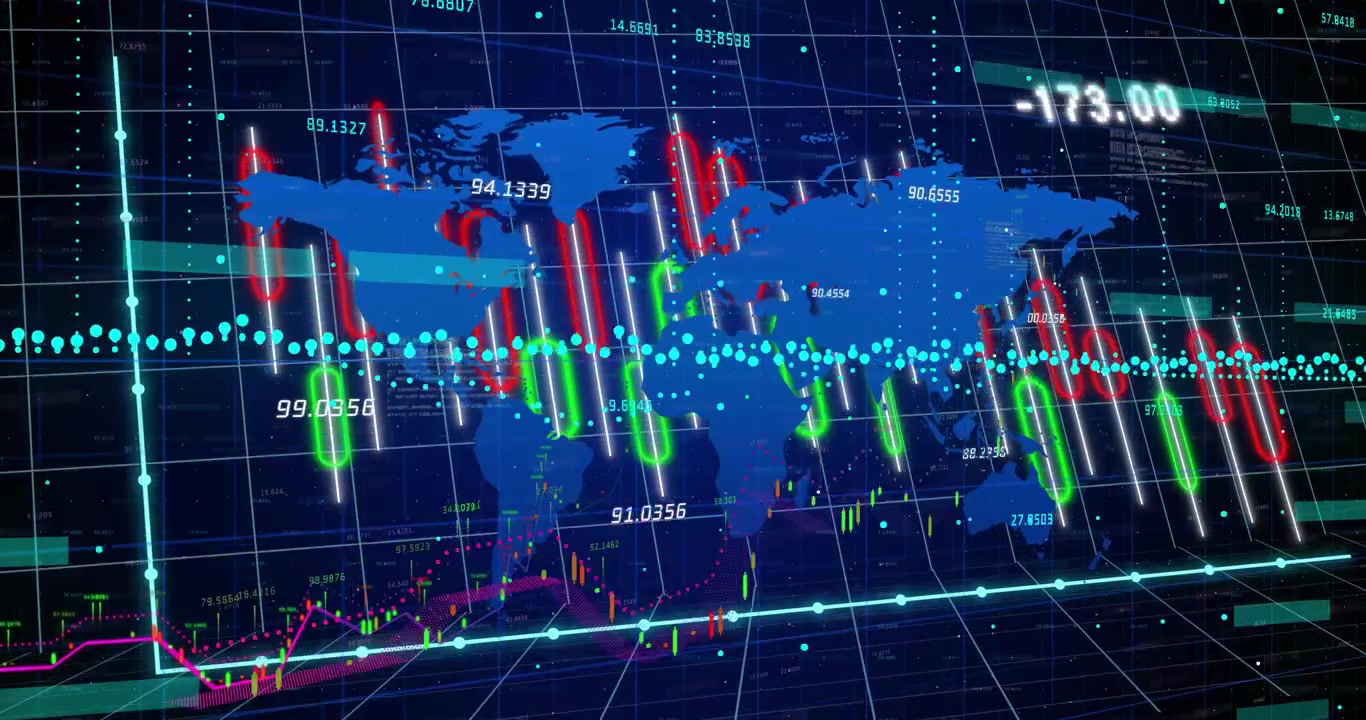 Digital Display of Global Stock Market Trends and Financial Data