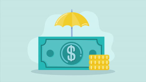 money with umbrella insurance service animation