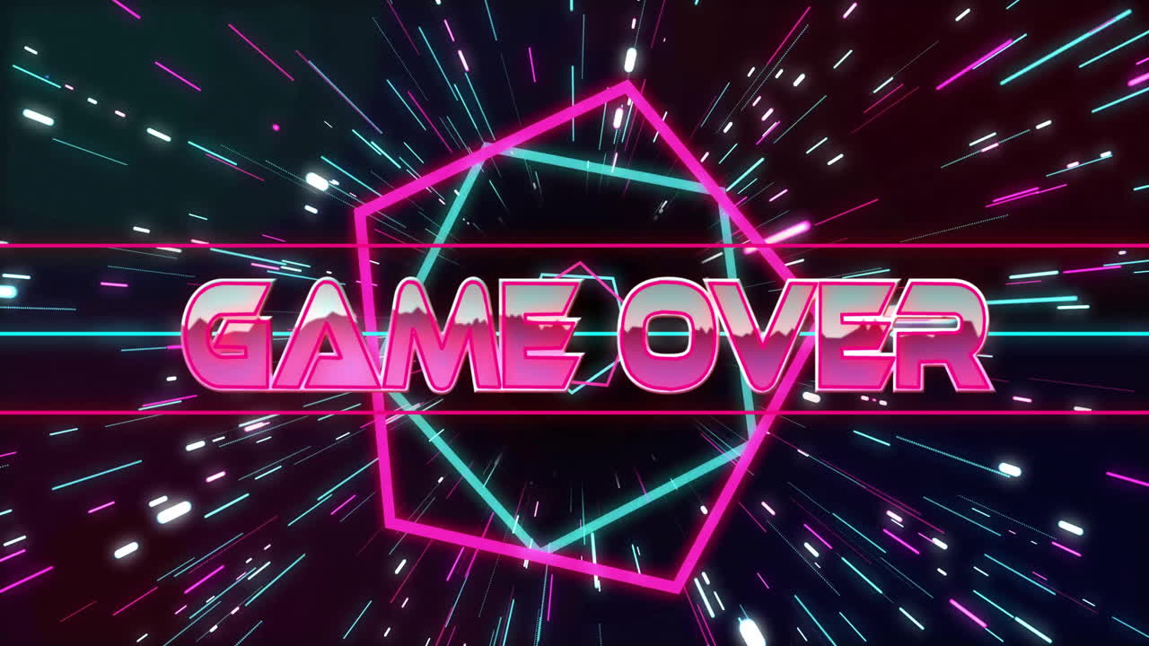 animación del juego sobre texto sobre formas de neón.