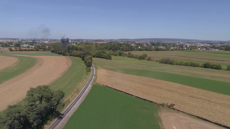 Aerial View of Steam Train Passing Through Pennsylvania Farmland