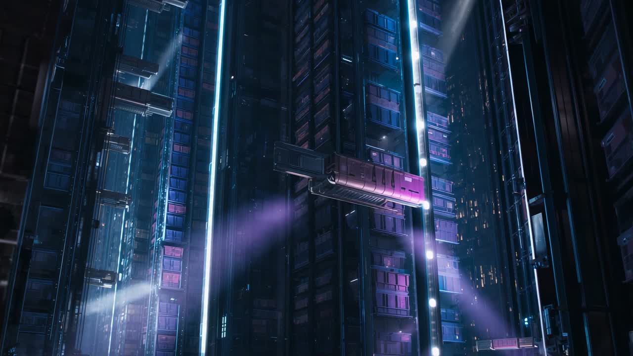 Receiving signal transport pod sliding from slot in plant for cargo delivery, releasing neon mist