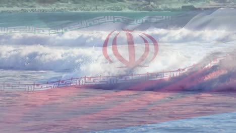 animación de la bandera de irán ondeando sobre el paisaje marino de la playa