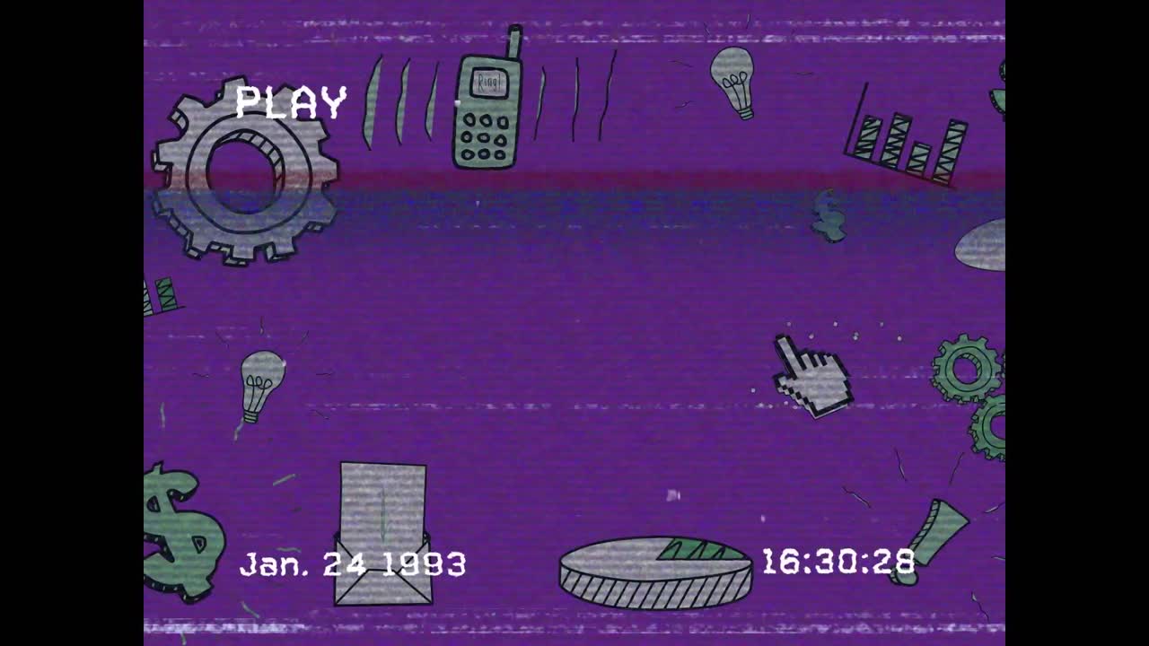 animación de iconos de redes sociales sobre la pantalla con ruido