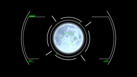 animación del planeta tierra con escaneo de alcance y procesamiento de datos en fondo negro