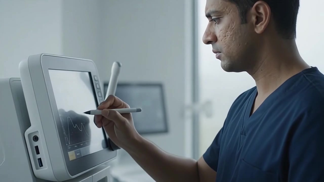 Médico utilizando un monitor médico en un hospital