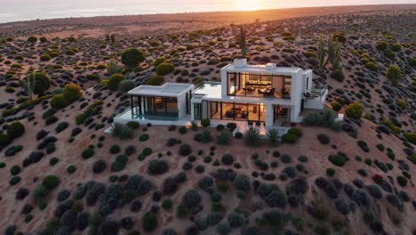 modern desert villa at sunset