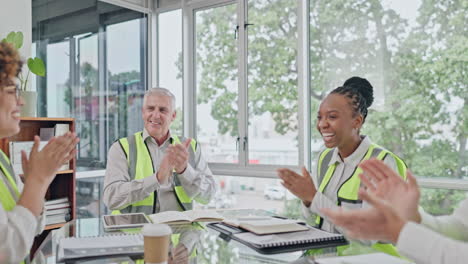 meeting, handshake and applause with an architect