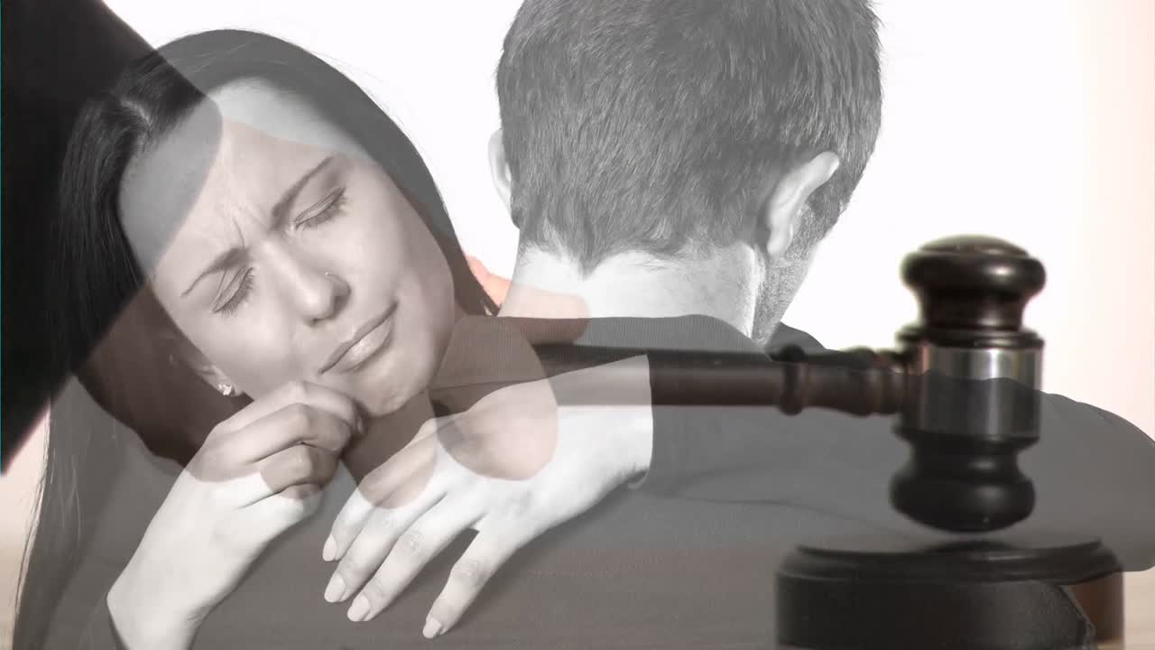 Digital animation of couple embracing and gavel 4k