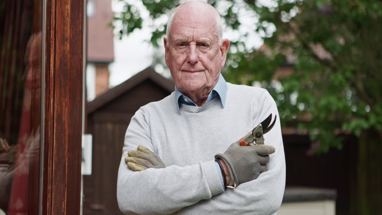 Portrait of a senior man gardening