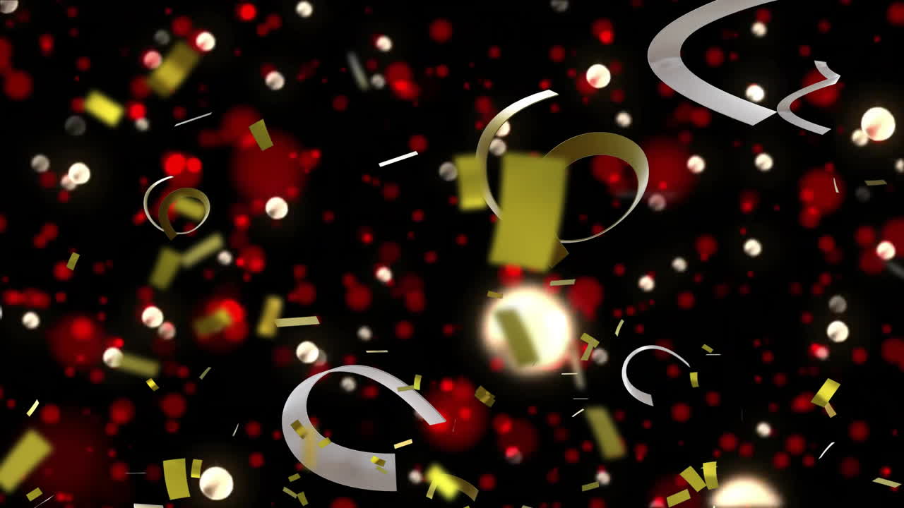 검은색 바탕에 파티 스트리머와 스의 애니메이션