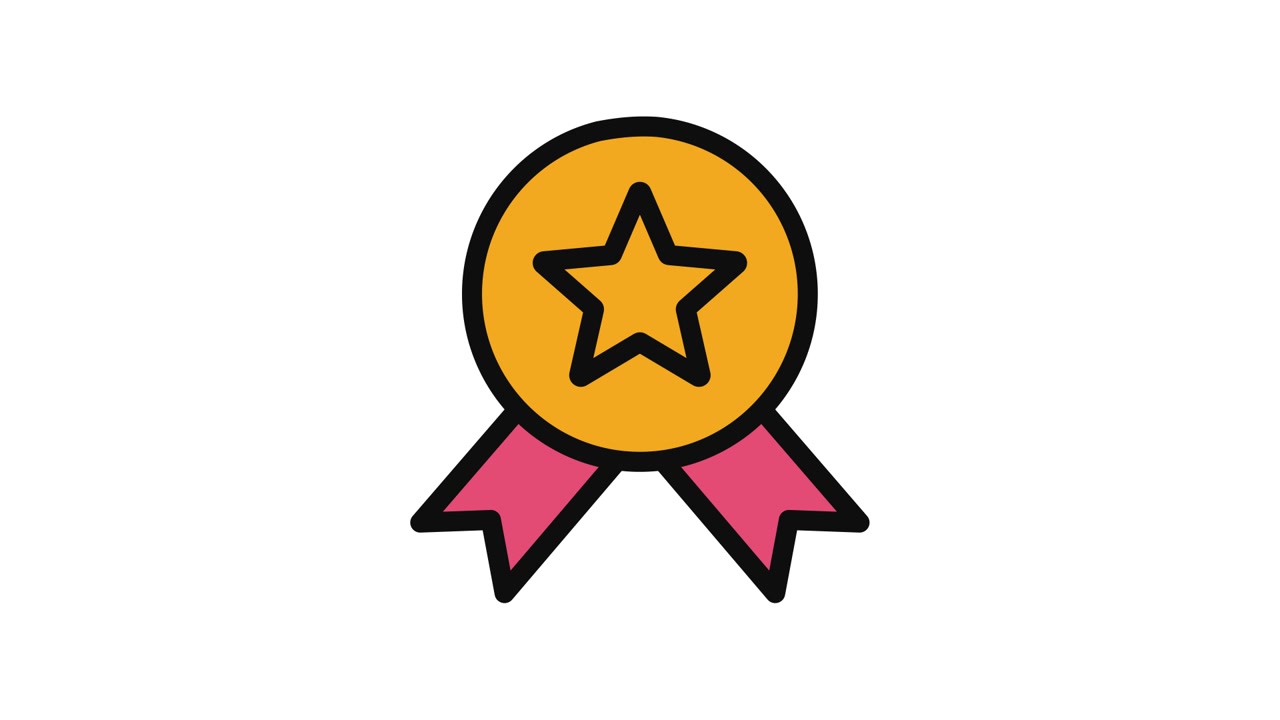 Animated Gold Medal with Star and Pink Ribbons Icon