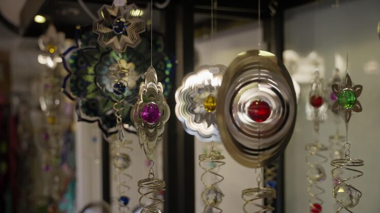 Mesmerising and shiny spinning objects with colourful stones in slowmotion