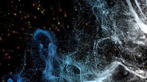 animation of blue and white shapes moving on black background