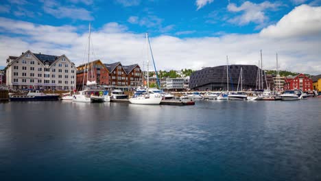 View-of-a-marina-in-Tromso,-North-Norway