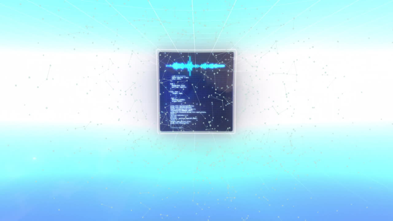 Animation of data processing and diagrams over clouds and sun