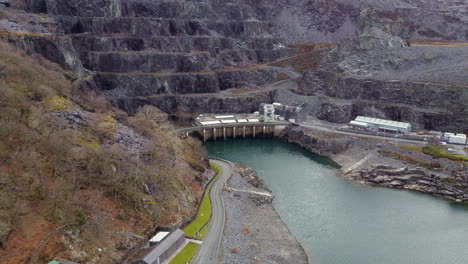 an aerial view of dinorwic quarry and power station on an overcast day