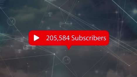 animation of number of subscribers over network of connections and data processing