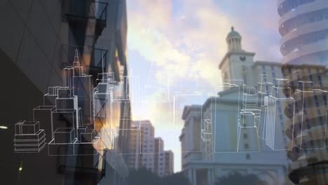 animación de la ciudad digital sobre el paisaje urbano