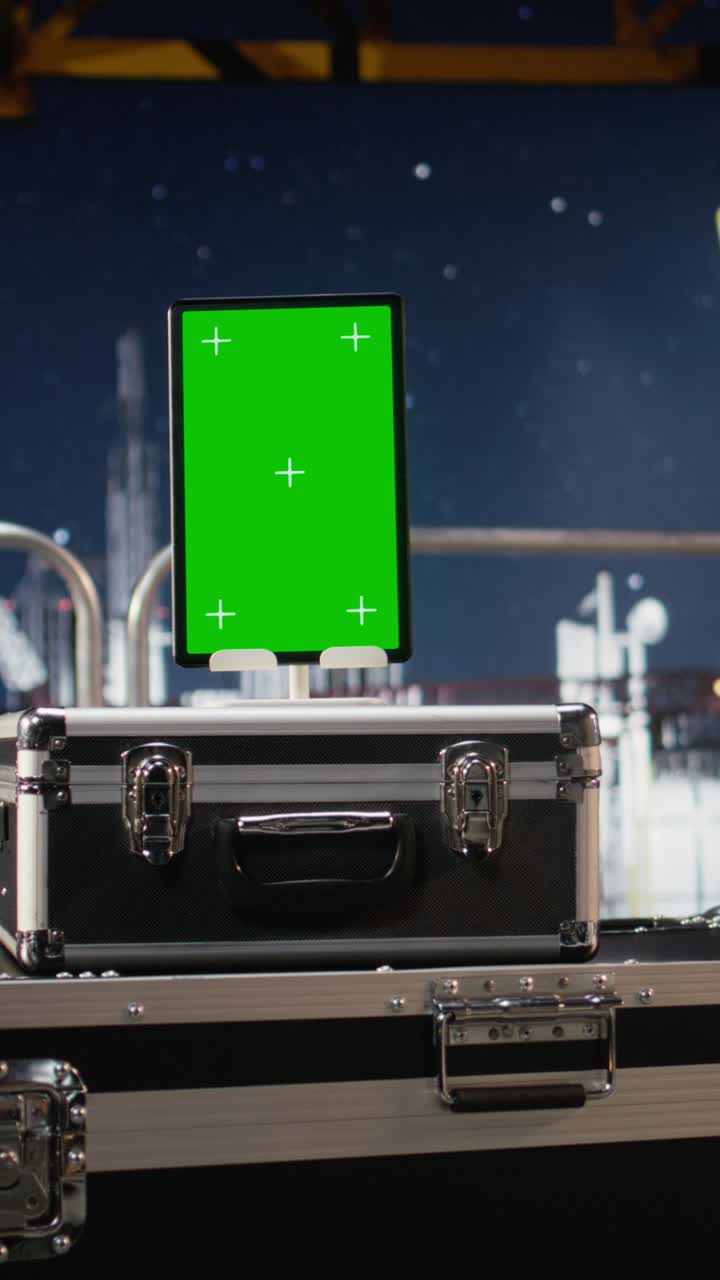 Vertical Video Vertical green screen for mechanical maintenance program on offshore platform
