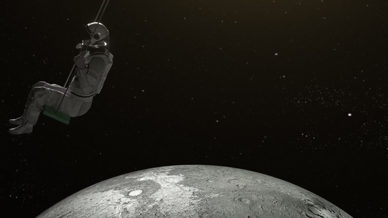un astronauta se balancea en un columpio en el espacio