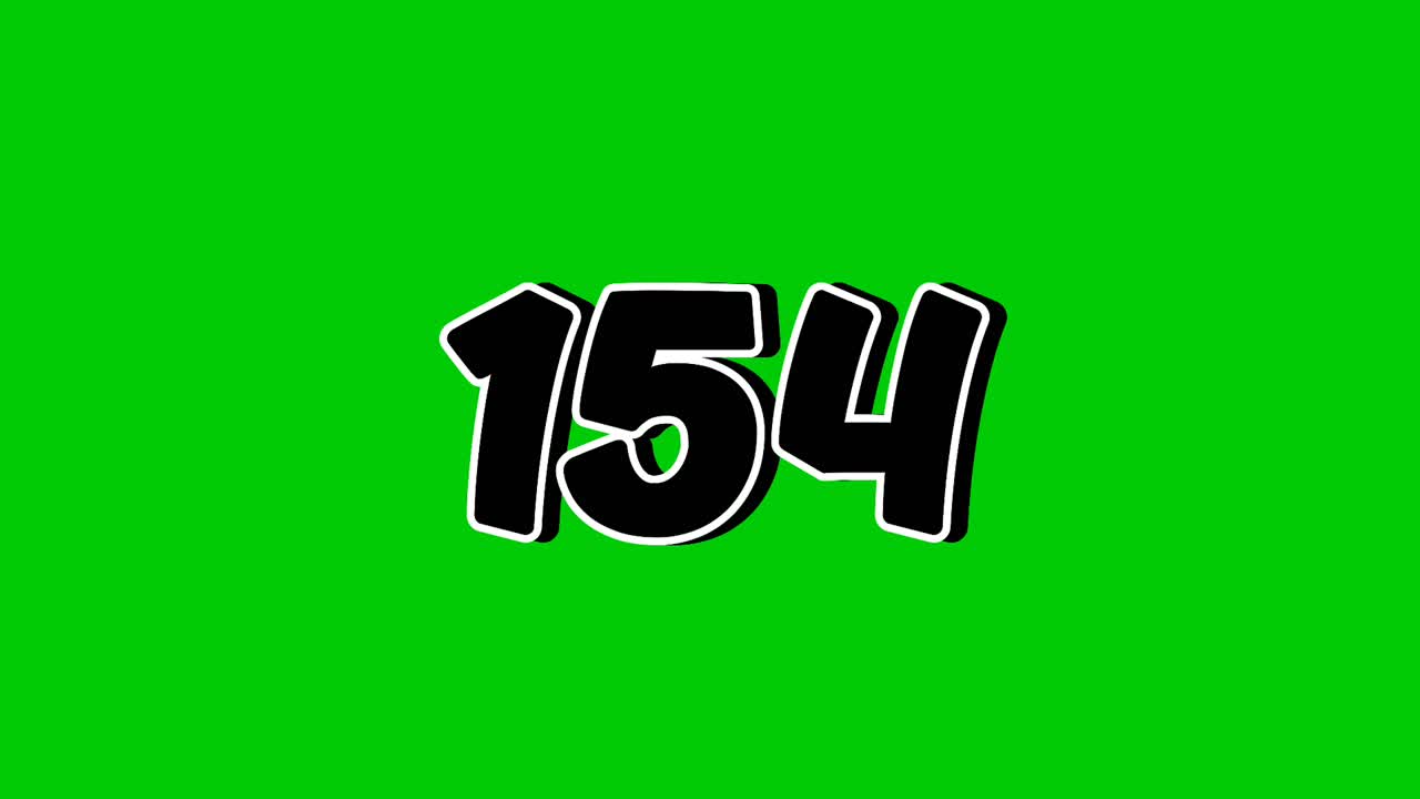 Number 154 symbol sign animation motion graphics cartoon on green screen background. Black color number reveal on smoke,for video number for video elements