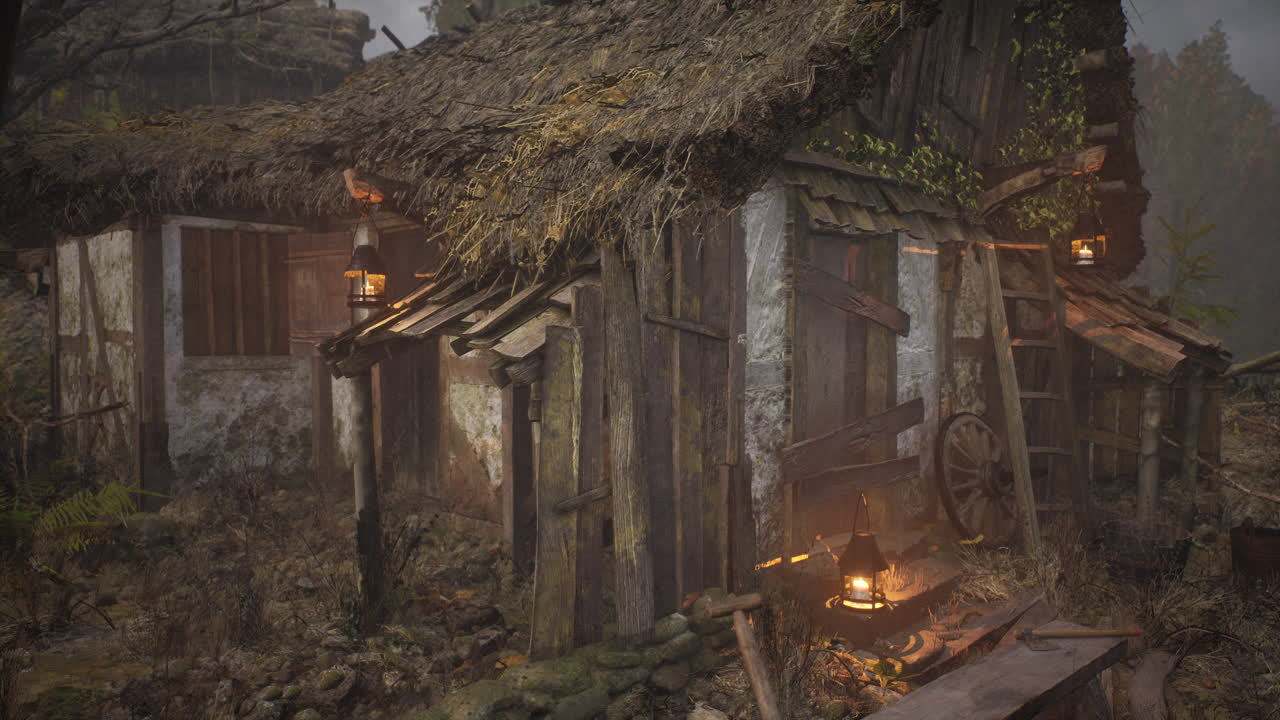 cabaña de madera en el bosque de pinos en verano