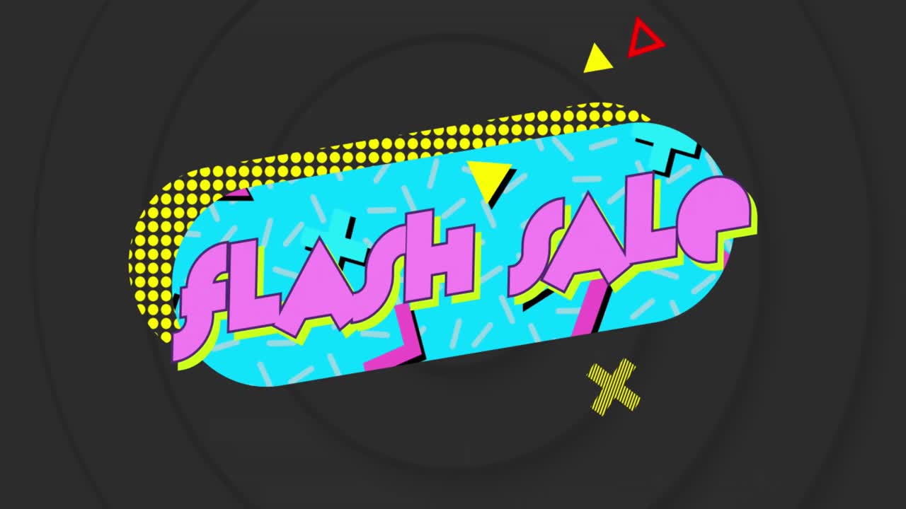 추상적인 모양으로 레트로 음성 거품에 플래시 판매 텍스트의 애니메이션