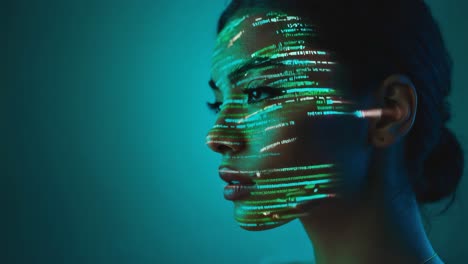 woman with coding projection