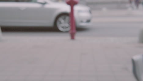 blurred image in slow motion on a couple walking down the street