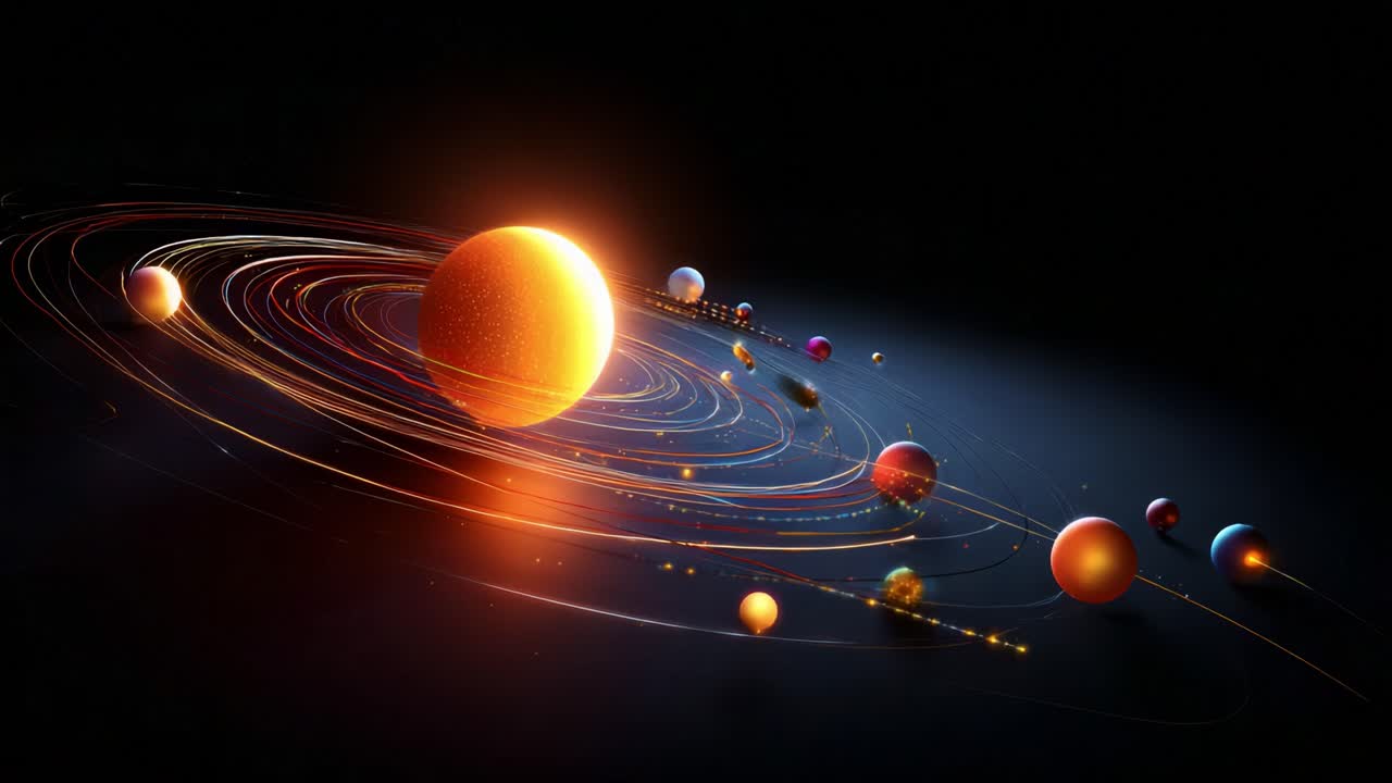 A Stunning Visual Representation of a Solar System Featuring a Luminous Sun Surrounded by Various Planets Orbiting in a Dynamic Celestial Dance Across the Vastness of Space