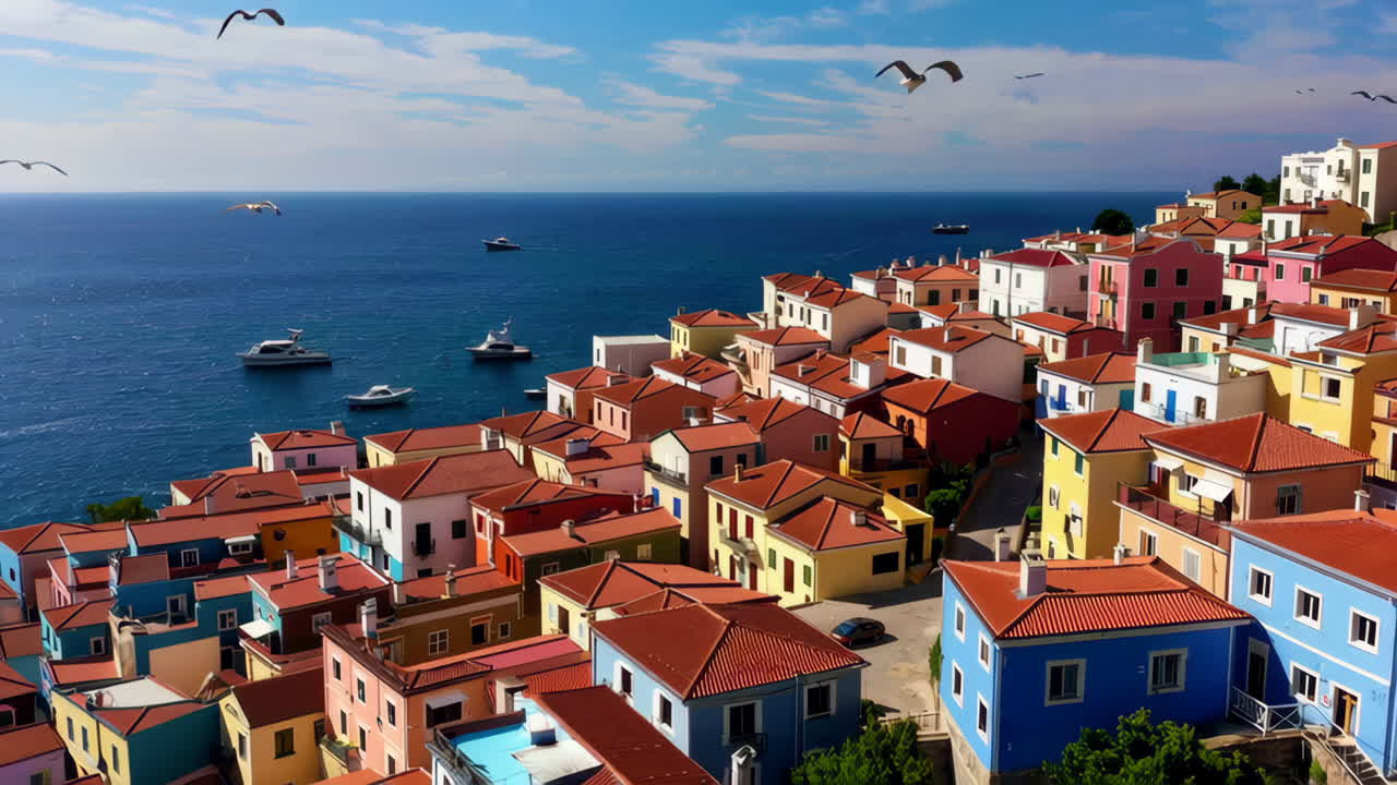 Colorful Coastal Town with Vivid Houses and Stunning Sea Views