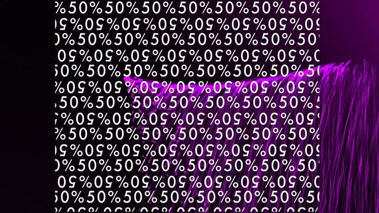 Animation of 50 percent texts on black background