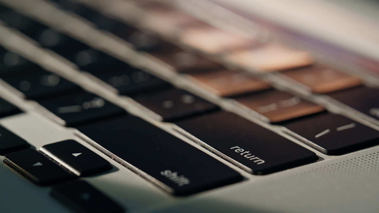 Closeup hands pressing button typing laptop. Manager touching keyboard online