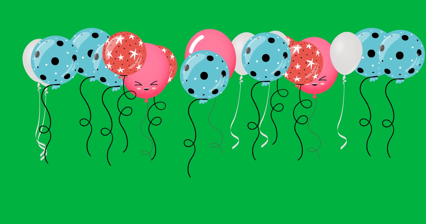 Animazione digitale di molti palloncini colorati che fluttuano su sfondo nero