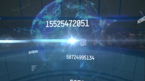 animación del globo de la red de conexiones con números y procesamiento de datos