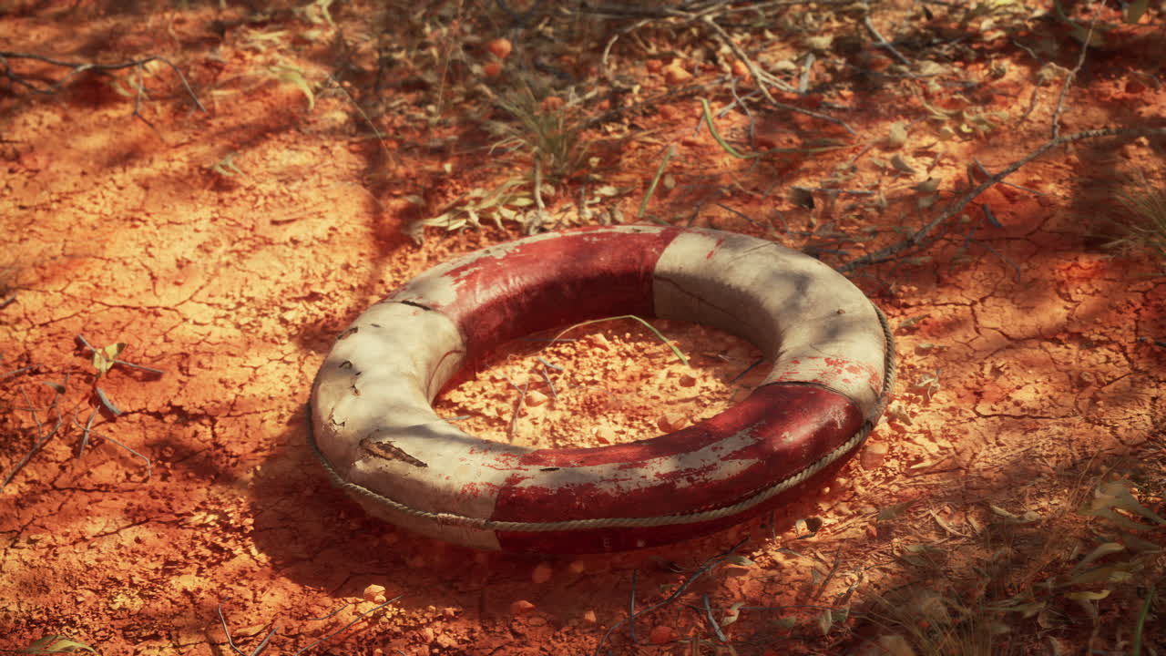 life ring buoy in desert beach