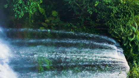 Cascada,-Cámara-Lenta-Cayendo-Agua-En-Una-Exuberante-Vegetación-Verde