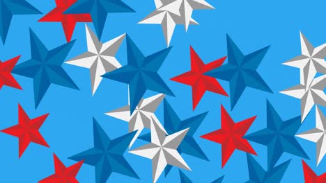 animation of white, blue and red stars of american flag on blue background