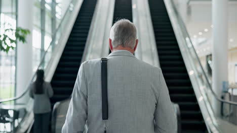 Business-man,-back-and-escalator-with-walking