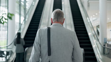 business man, back and escalator with walking