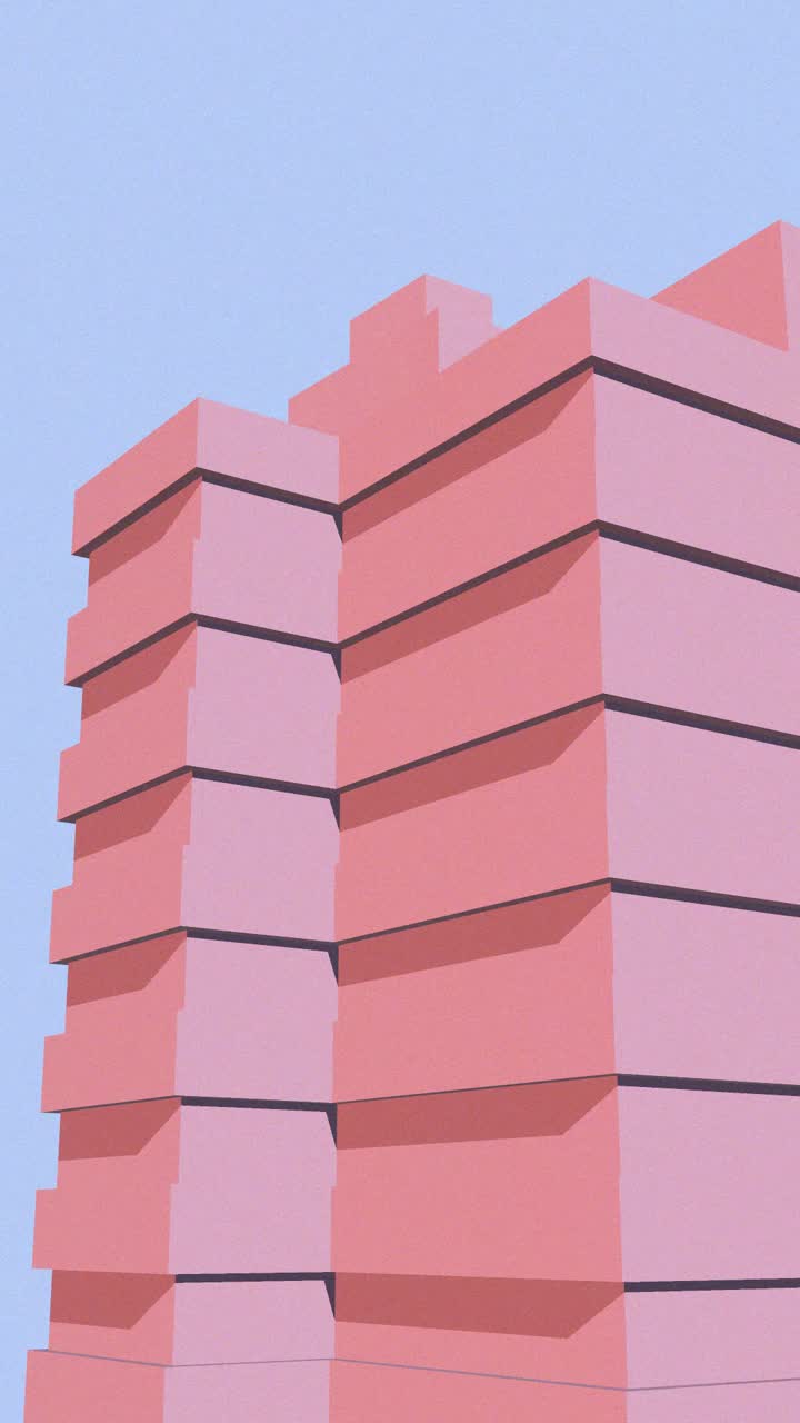 Edifício arquitetônico abstrato com mudança de cor animada