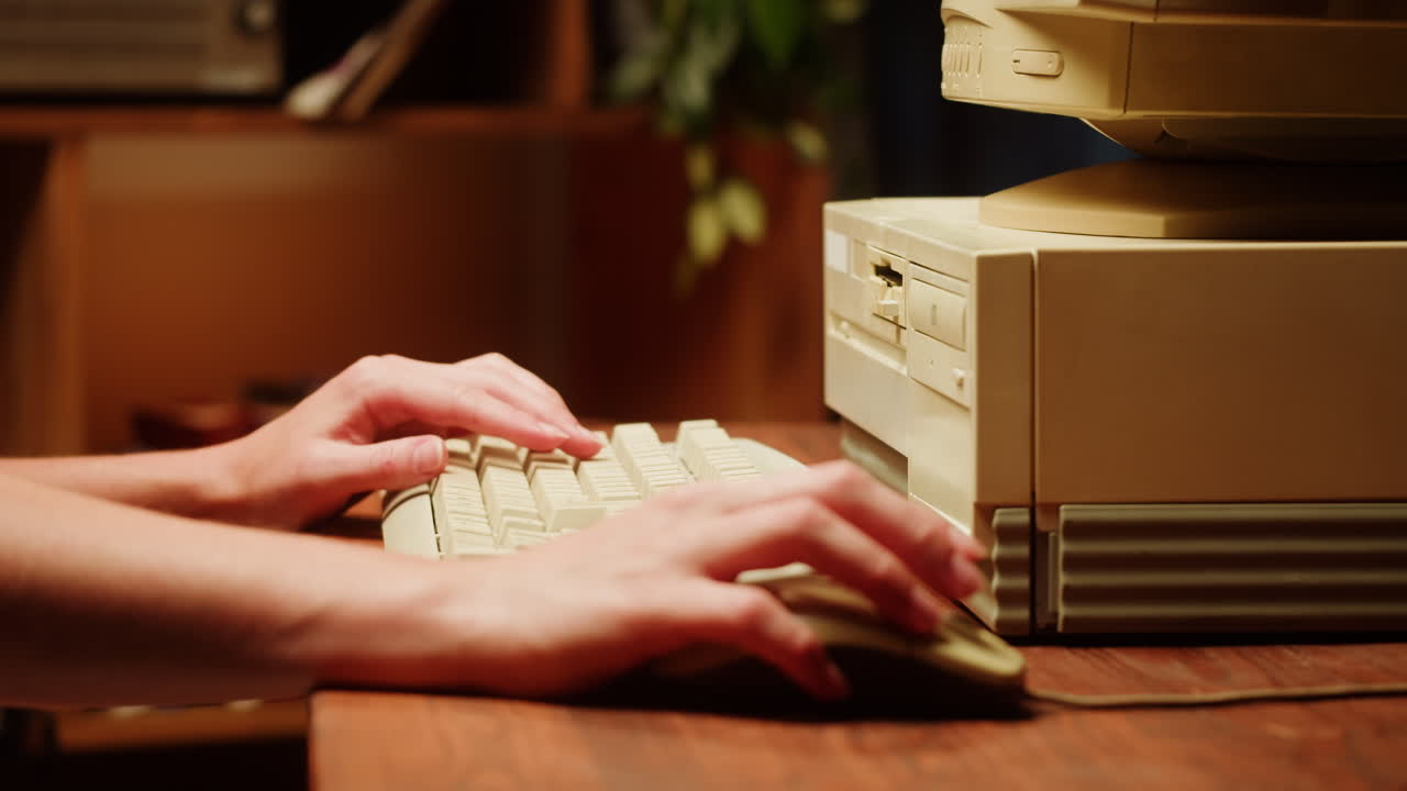 Person Typing on an Old Computer