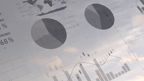 animation of statistics processing over clouds and sky