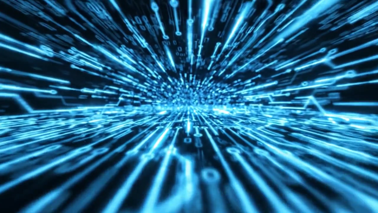 Exploring the Depths of Digital Connectivity: A Journey Through Dynamic Blue Circuits and Pulsating Data Streams in a Futuristic Environment