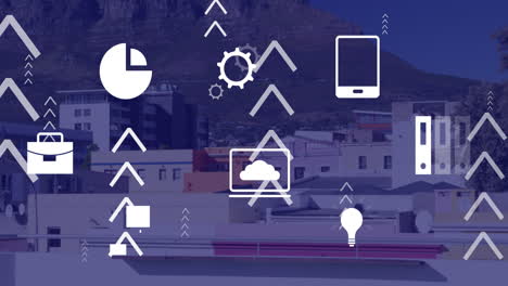 animación del procesamiento de datos sobre el paisaje urbano en 3d