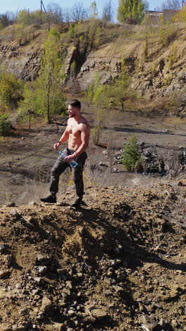 sportsman workout outdoor. aerial view of young sportsman on nature