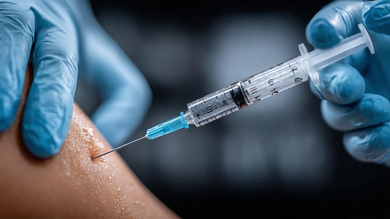 Close-Up of a Syringe Preparing to Inject into Skin, Highlighting the Precision of Medical Procedures and the Importance of Safety in Healthcare Practices
